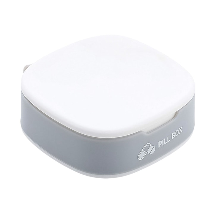 Cutie pentru depozitarea medicamentelor, geanta pentru pastile, material PP, 7,7x7,7x2,9 cm, portabila, impermeabila, alba