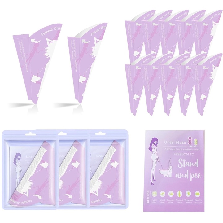 Set 30 de Dispozitive Portabile pentru Urinat Femei - Conuri din Hartie Ecologica, KuviKoo™Monouso, pentru Camping, Calatorii si Activati in Aer Liber - Design Ergonomic, Siguranta Anti-Scurgere, Ideal pentru Gravide