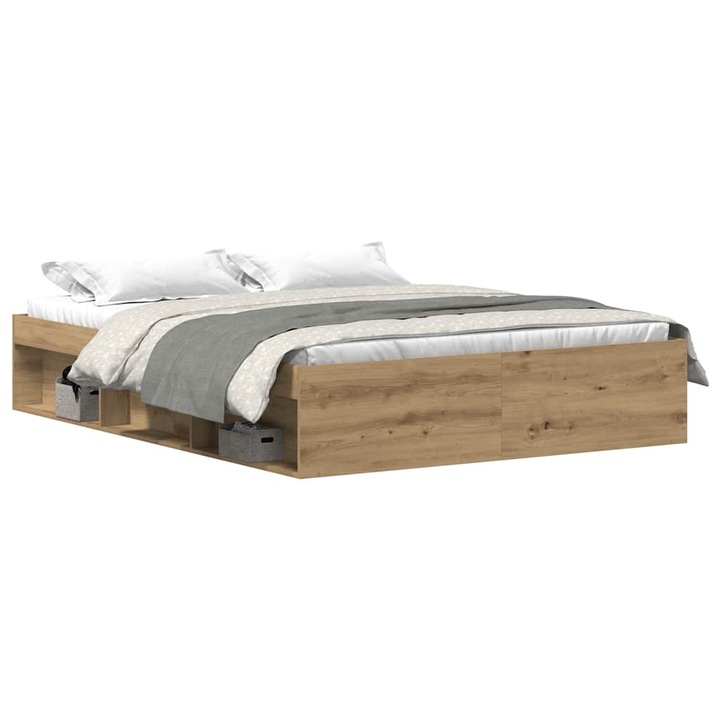 Cadru pat fara saltea vidaXL, Stejar Artisan, 150x200cm, Lemn prelucrat, 23.8 Kg 3329313