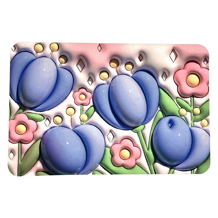 Covor de baie Antiderapant, Material moale din Spuma de Silicon si Diatom, Super Absorbant, Uscare Rapida, Model Floral, Mov 40 x 60 cm