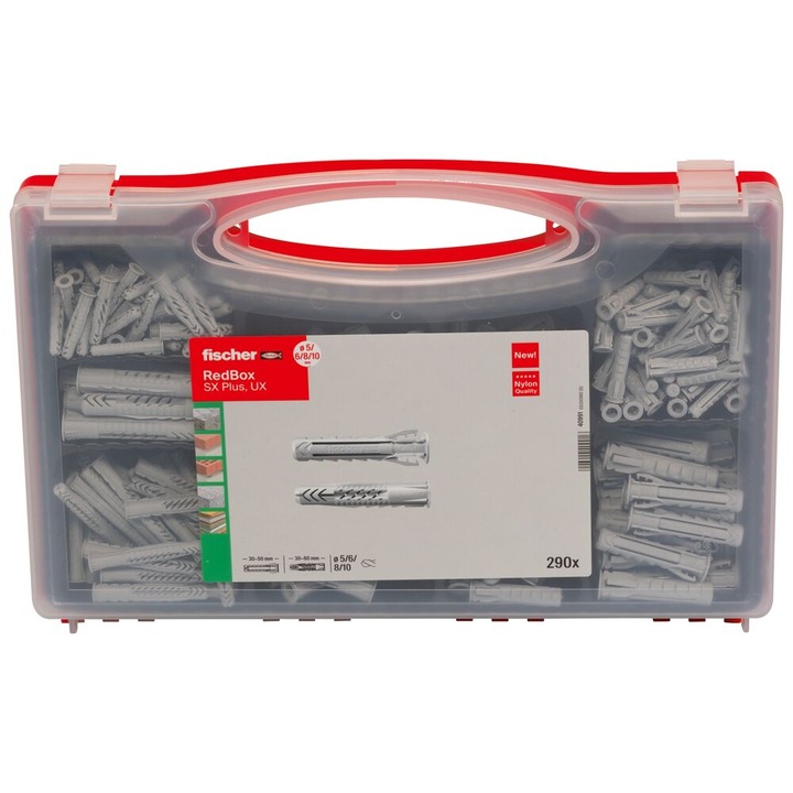 Fischer Red-Box SX Plus / UX 290 db Praktikus doboz tágulási dugókkal és univerzális dugókkal