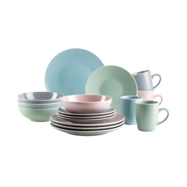 Set Vesela Elissa MÄSER, 16 Piese, 4 Boluri, 4 Farfurii Desert, 4 farfurii, 4 cani, Multicolor