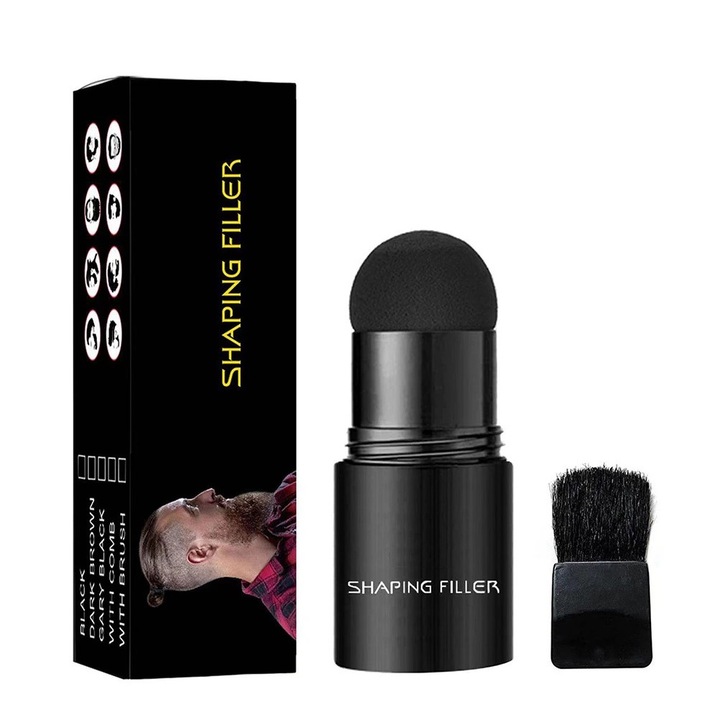 Puder conturare barba, negru, set produse ingrijire barba si mustata