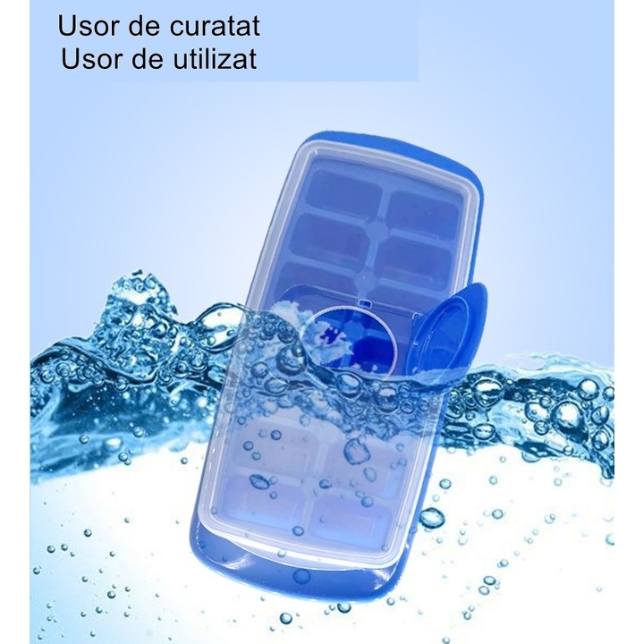 Southern Sky jégkockatartó, 14 kocka, újrafelhasználható, élelmiszeripari műanyag, fedéllel, töltőnyílással, téglalap alakú, 29.5 x 12.5 x 4 cm, kék