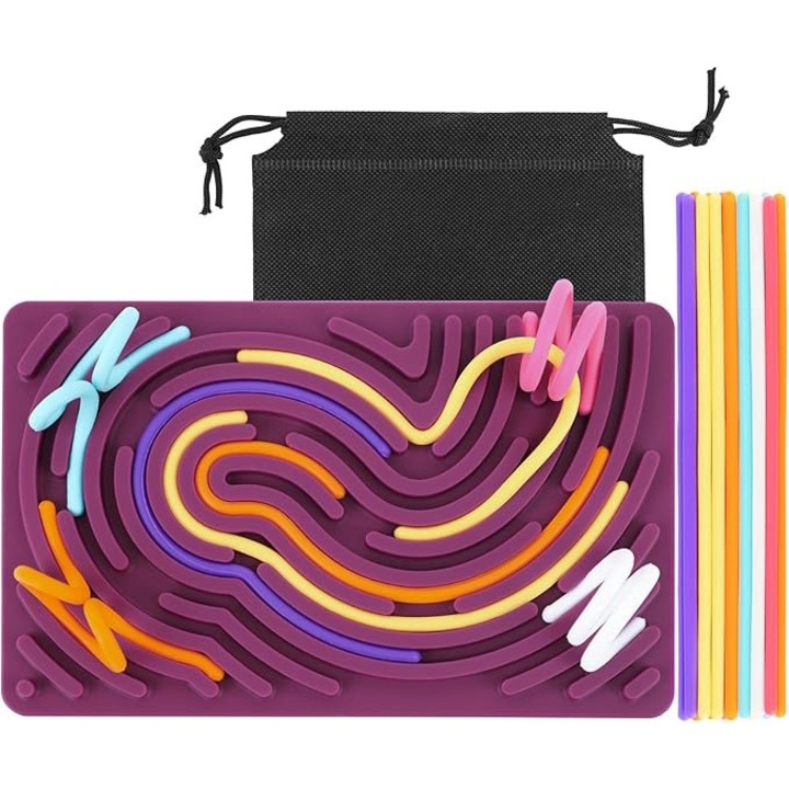 Placa de activitate senzoriala cu 20 de sfori, jucarie interactiva din silicon pentru relaxare si concentrare, 3 ani