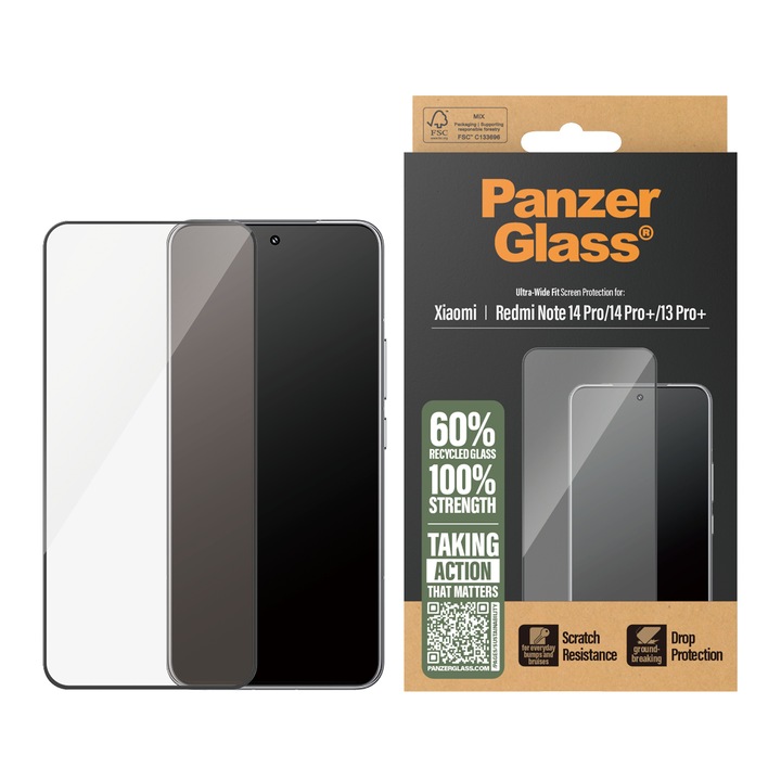 Стъклен протектор PanzerGlass за Xiaomi Redmi Note 14 Pro, 14 Pro Plus, 13 Pro Plus, UWF
