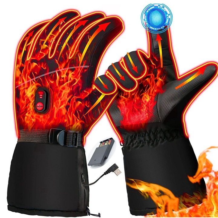 Manusi incalzite cu baterie, Enforose, elemente de incalzire din fibra de carbon, palma din piele antiderapanta, impermeabile