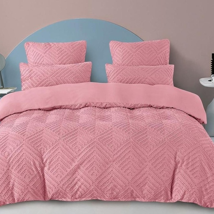 Dupla ágyneműgarnitúra, finom, hímzéssel és betétekkel Rhombus Lines Dry Rose, 6 db