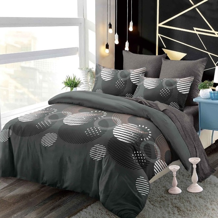 Двоен комплект спално бельо, фин чаршаф с ластик 180х200 см, Малин, 6 части