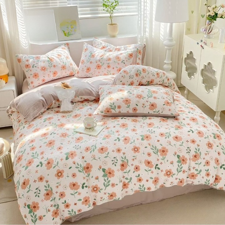 Dupla ágyneműgarnitúra, finom, krepp, rántott lepedő gumival 140x200 cm, Leora