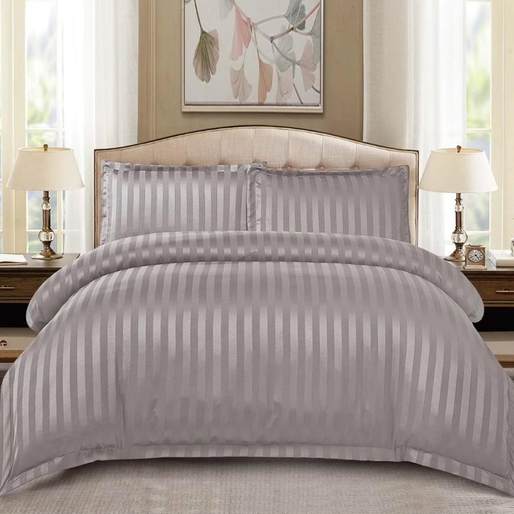 Двоен спален комплект, фин, втален чаршаф 180x200см, Дамаска, Atlas V6 Light Grey