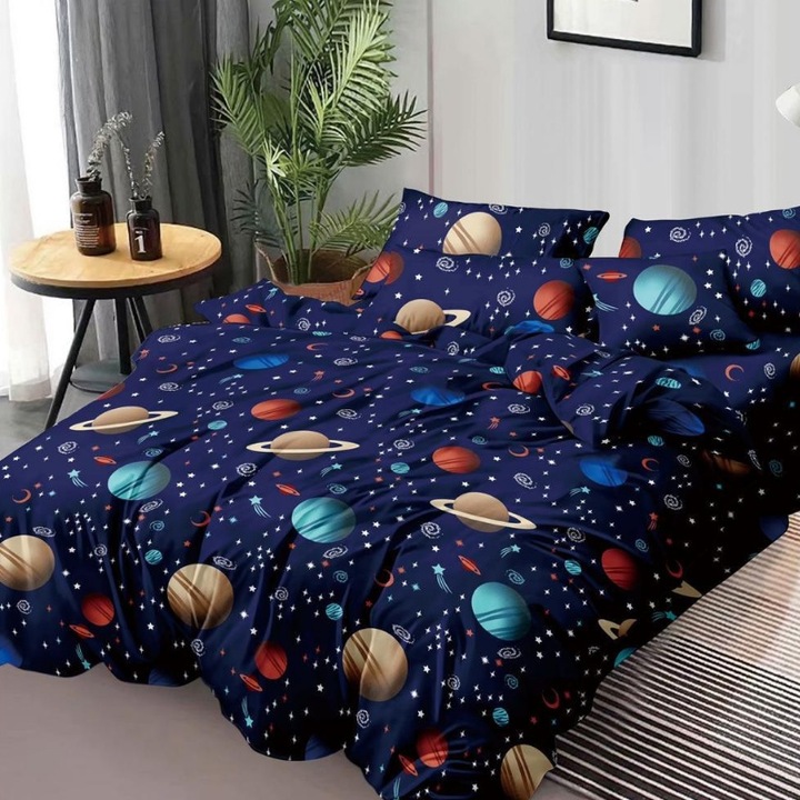 Двоен комплект спално бельо, фино, Planetario, 6 части