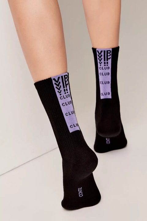 Памучни чорапи, с десен "VIP Club", Conte Active 433 - Черно-Лилаво, 38-39 (25)