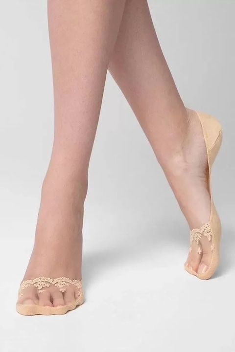 Talpici dama subtiri ”invizibili” cu model dantelat, Esli IS005 - Bej, 36-39 (23-25)