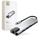 TECH-PROTECT HB02 6-в-1 алуминиев HUB адаптер, USB-C - 1x USB 3.0, 1x USB 2.0, 1x HDMI, 1x RJ45, 1x USB-C 100W, 1x USB-C, сив