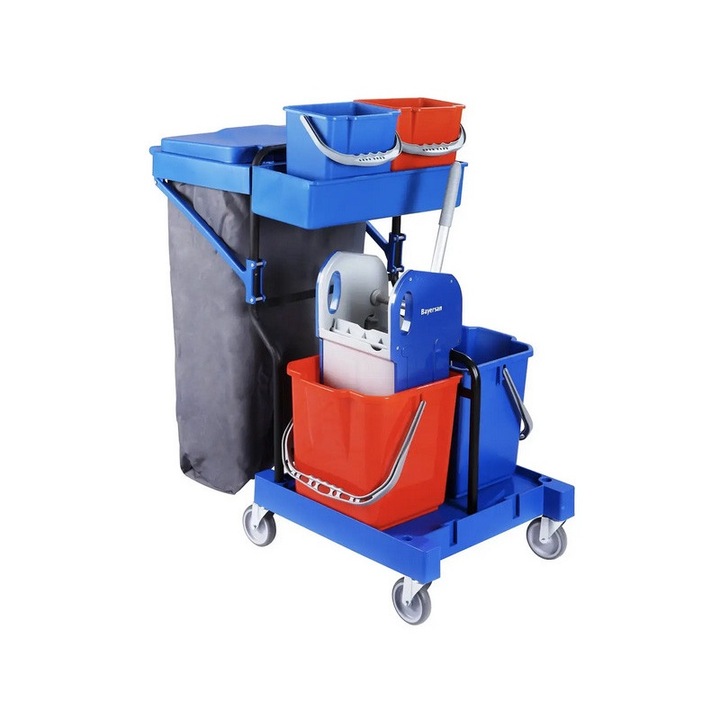 Carucior curatenie Bayersan Gonisa36C, 2 galeti, storcator si suport de sac