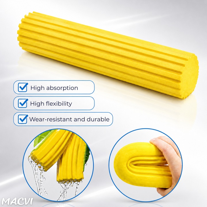 Macvi® Mop с изцеждаща машина и телескопична метална дръжка 88-105 cm, PVA, 37 x 5 x 5 cm, син