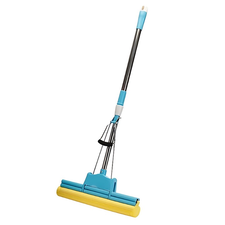 Macvi® felmosófej csavarral és teleszkópos fém nyéllel 88-105 cm, PVA, 37 x 5 x 5 cm, kék