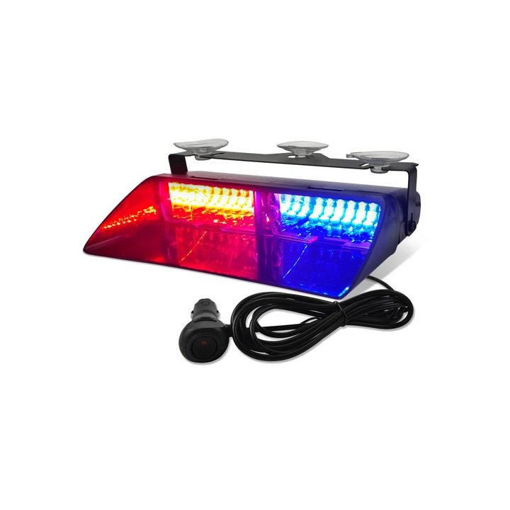 Професионална светлинна лампа, За предно стъкло, С щепсел за запалка, 24led, 12V, 48W, Червена/синя