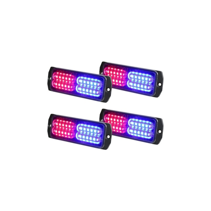 Професионална LED строб лампа 12V-24V, 24LED, червено-синя светлина