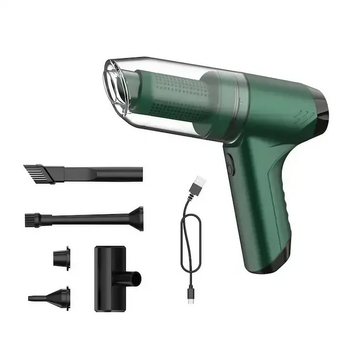 Hordozható kézi porszívó 3 az 1-ben akkumulátorral, SUITU ST 6671 ProG, otthoni vagy autós használatra, HEPA szűrő, 2 sebesség, 120 W teljesítmény, 12 000 Pa, szívás, fúvó és porszívó funkciók, 40 000 ford./perc, Type-C akkumulátor 0, m2x20, m2x2