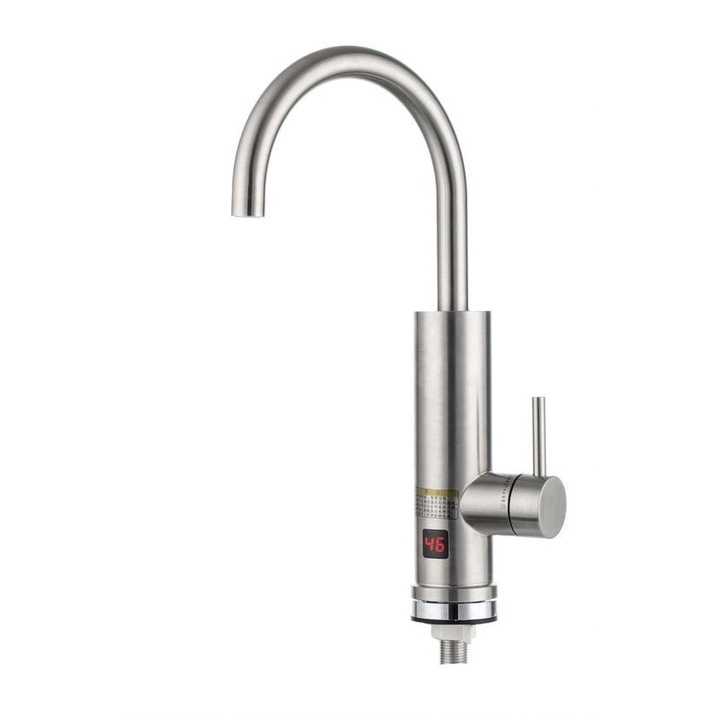 Azonnali elektromos mosdó csaptelep melegvízhez, kijelzővel, Rozsdamentes acél, Hypo BELS4