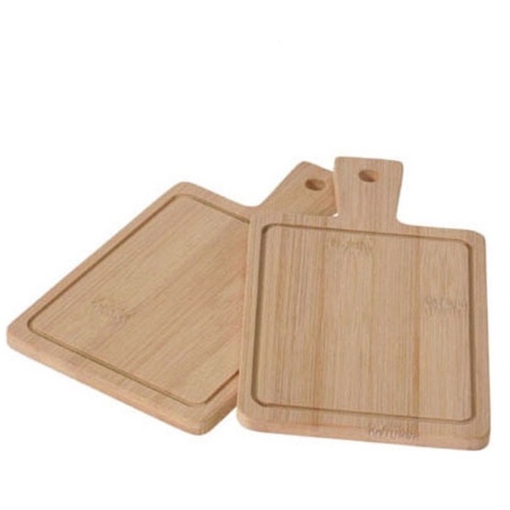 Set 2 mini tocatoare cu maner Koopman, bambus, 19 cm, maro, dreptunghi