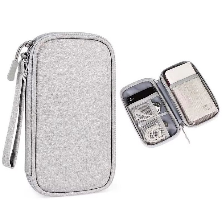 Калъф за съхранение и организация, 2 джоба, поддържащ кабел, текстилен материал, сив