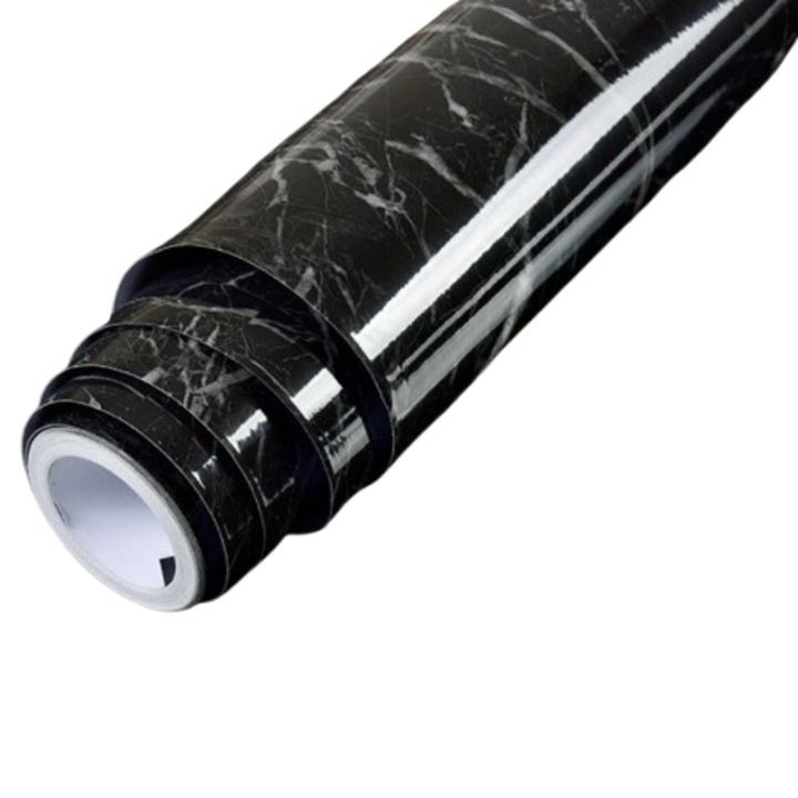 Tapet Autocolant HOZRO, cu Efect de Marmura, Rola Autoadeziva 60 cm x 3m, Design Elegant Negru pentru Decorare Interior