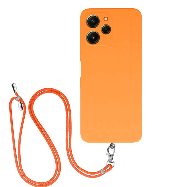 Калъф за Xiaomi Redmi 12 4G с регулируема каишка, защита, комфорт, висококачествен материал, достъп до всички портове, изключително издръжлив, устойчив на удар, против надраскване, приятно усещане при докосване, неоново оранжев