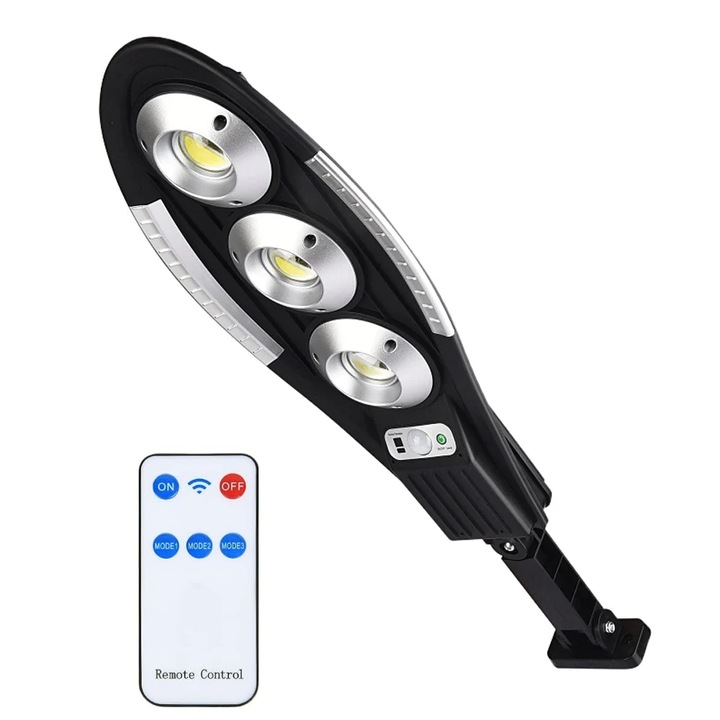 Lampa Solara cu Senzor de Miscare JORTAN®, 150W, Waterproof, Panou solar incorporat, Telecomanda, Brat de Montare Inclus