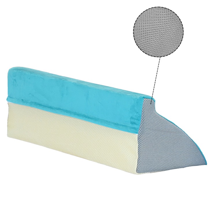 Perna anti-rostogolire, intoarcere si sustinere spate, material de contact fin iar pe margini rezistent la uzura, 60 cm lungime, culoarea turcoz si gri