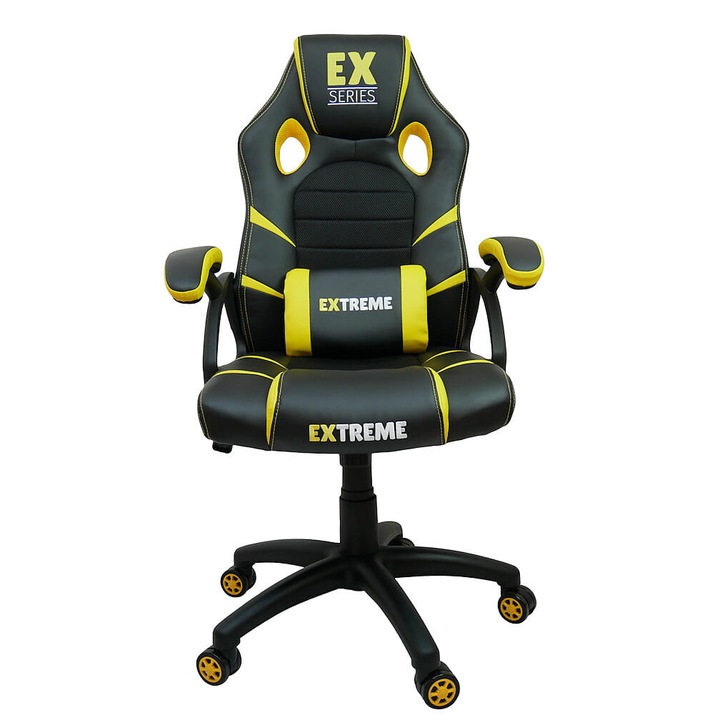 Scaun gaming EXTREME Fotel EX Galben, 117cm inaltime, 65cm lungime, material mesh si piele ecologica