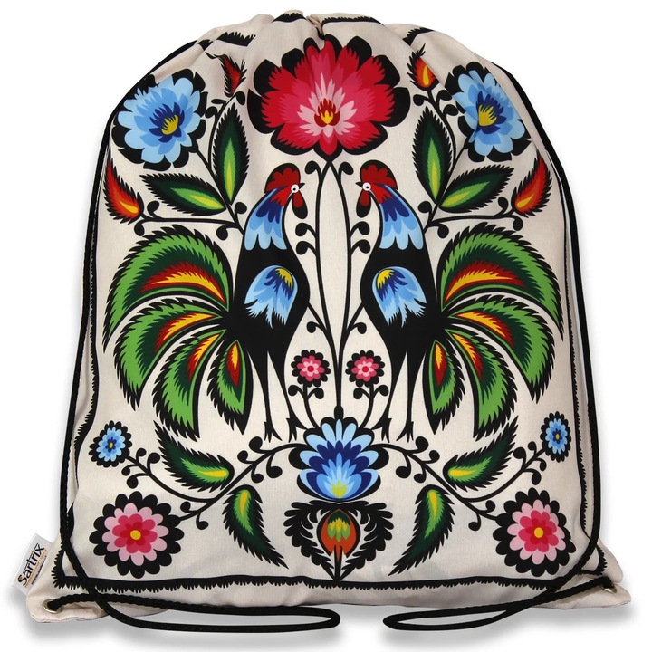 Дамска раница Sartrix, бяла, цветен дизайн, полиестер, 34x44 см