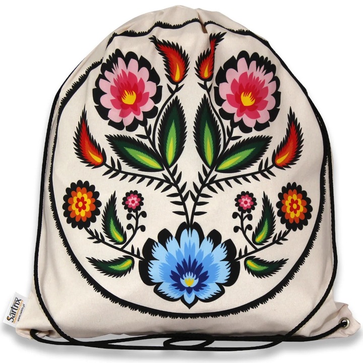 Дамска раница Sartrix, бежова, цветен дизайн, полиестер, 34x44 см