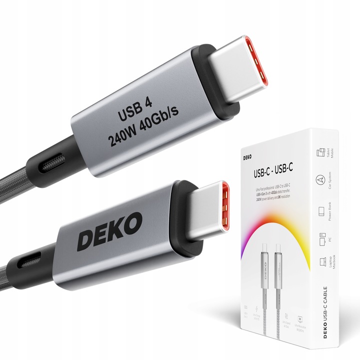 Cablu USB C, Deko, USB4, 1m, 240W, 40Gb/s, 8K/60Hz