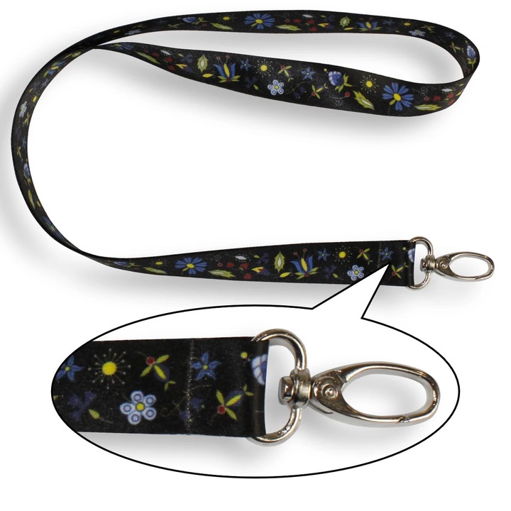 Póráz, Sartrix, fekete, 48 cm, virágmotívummal