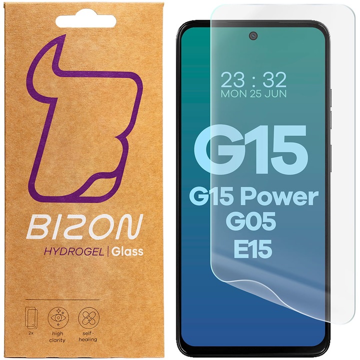 Комплект 2x Стъклен протектор Bizon Glass Hydrogel Screen, Motorola Moto G15/G15 Power/G05/E15, Прозрачен