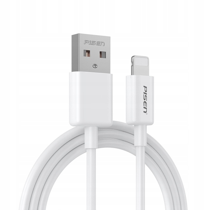 Кабел тип Lightning USB за iPhone, Pisen, 1,5м, бял, бързо зареждане, пренос на данни