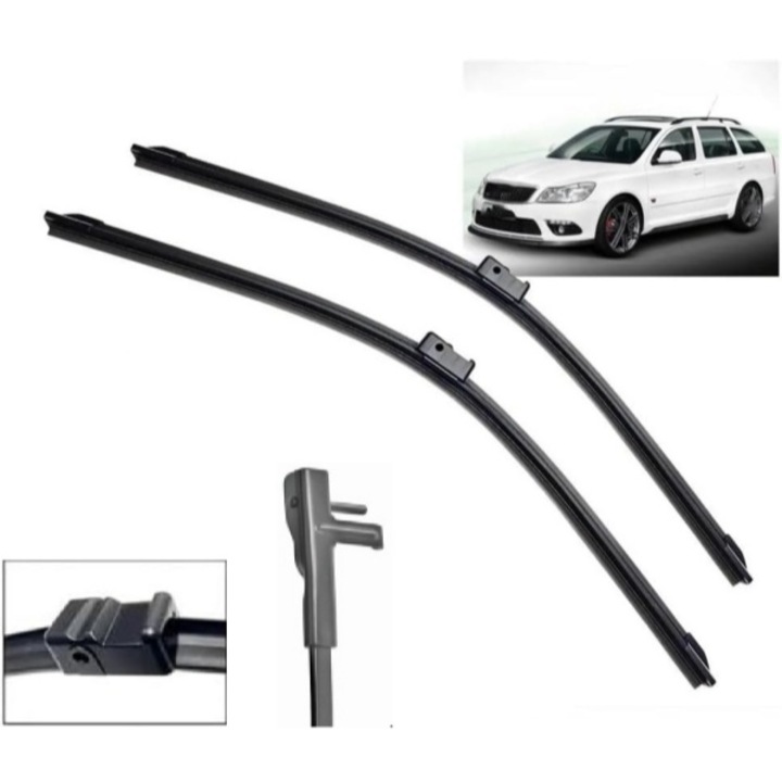 Set Stergator Parbriz AjieQaQ Universal pentru Skoda Octavia II, Audi A3, VW Golf V/Jetta - Lamele Cauciuc Natural, Montaj Universal, Elimina Perfect Urmele de Apa si Zgarieturi,60+47.5cm