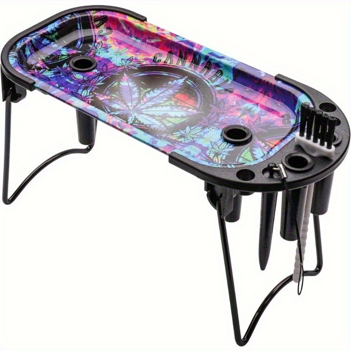 Set accesorii pentru rularea tigarilor, tava metalica, masina de pre-rulat, umplator pliabil, cu perie, multicolor