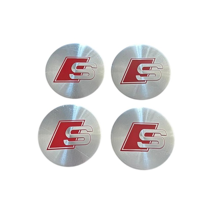Set 4 embleme stickere abtibild Maf Audi S line aluminiu autoadezive 56mm pentru capace roti