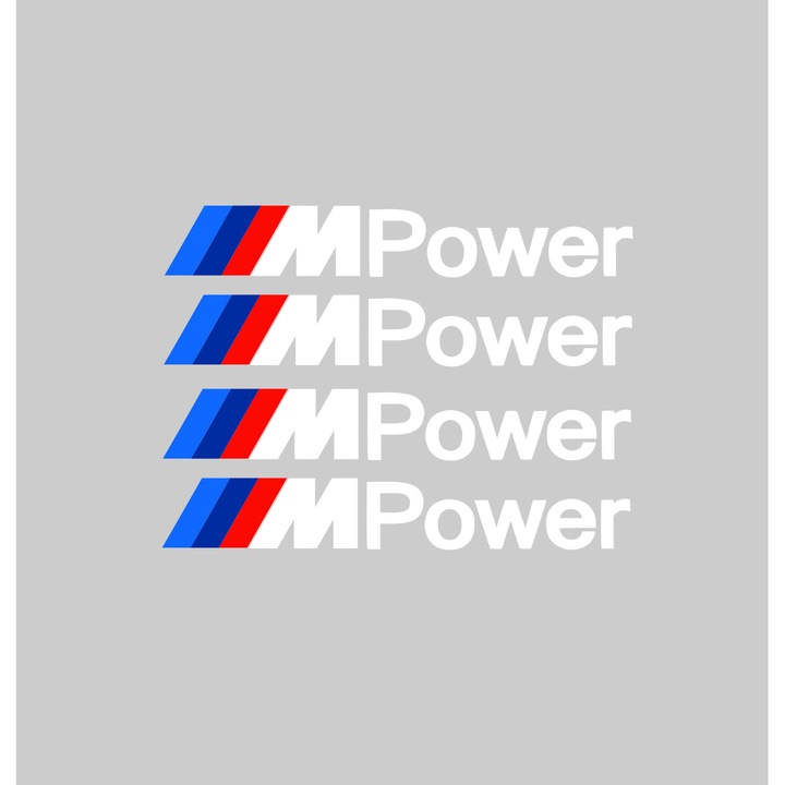 Set 4 stickere Auto manere-etrieri M Power, 12, 9 cm, Alb