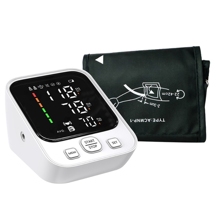 Tensiometru pentru brat, afisaj LED, masurare automata, alb