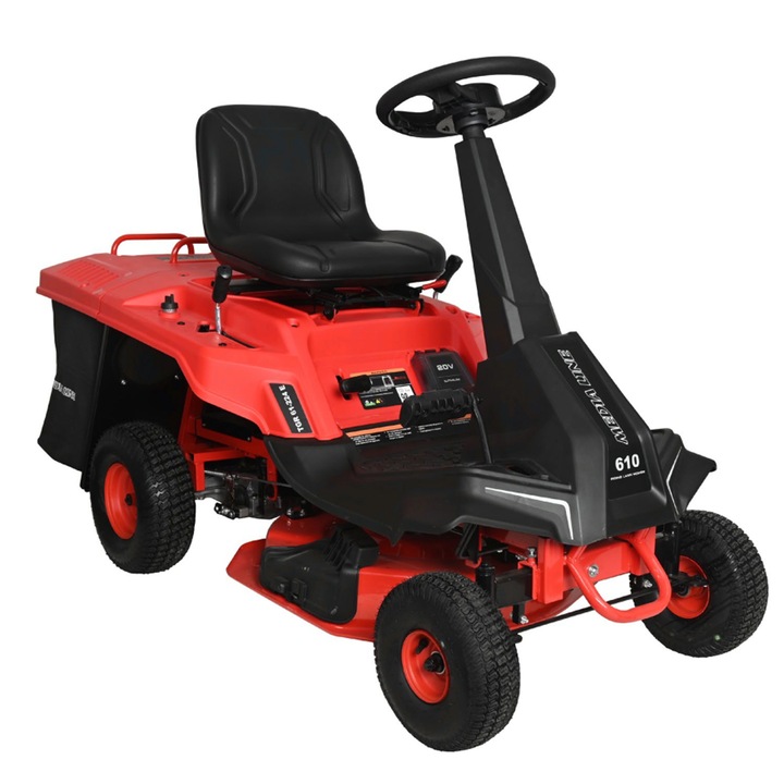 Tractoras de tuns gazon Media Line TGR 61-224 SE, pornire electrica, motor 5.9 CP, benzina, latime lucru 61 cm, cos 150 L, reglare centralizata, 5 trepte