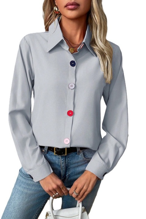 Camasa Dama, Casual, Croiala Lejera, Cu Nasturi Culori Diferite, Gri