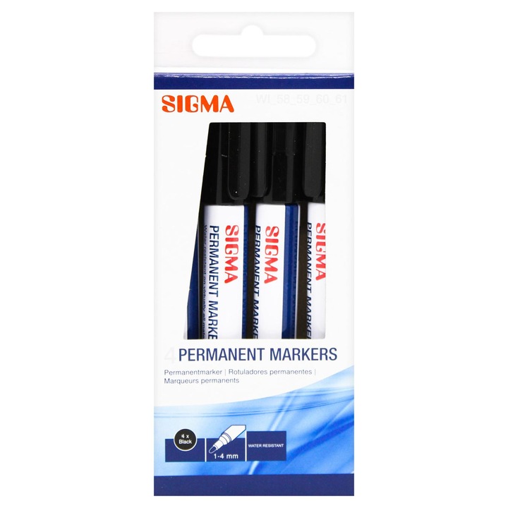 Marker Permanent Sigma Negru 4 buc/set