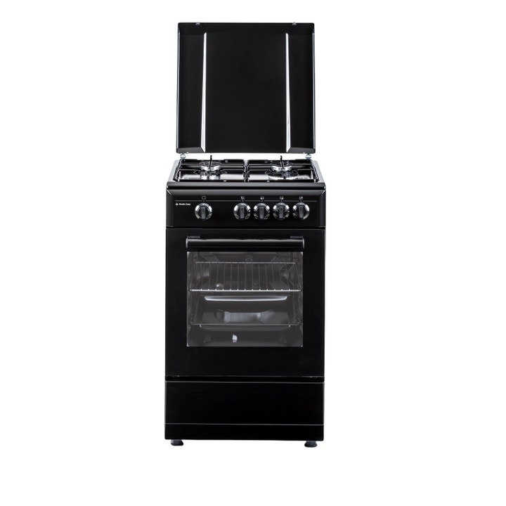 Aragaz clasic Studio Casa Viva Galaxy 4G 50/55 cm Negru, 4 arzatoare gaz, Cuptor gaz, Negru