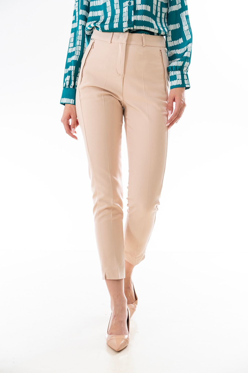 Hermosa, Pantaloni cu talie inalta Siena, Bej, 42