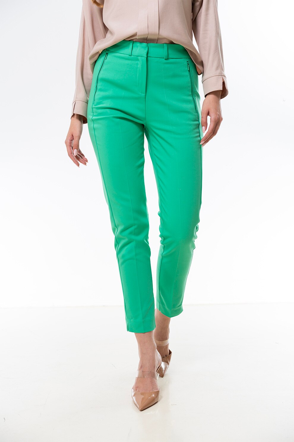Hermosa, Pantaloni cu talie inalta Siena, Verde, 36